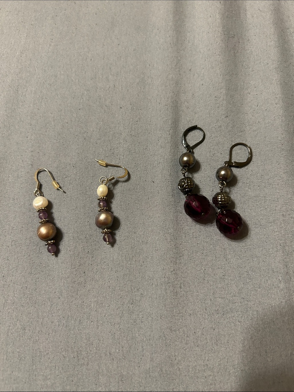 Elegant Purple and white Bead Drop Earrings - 2 pairs Women's Jewelry NWOT